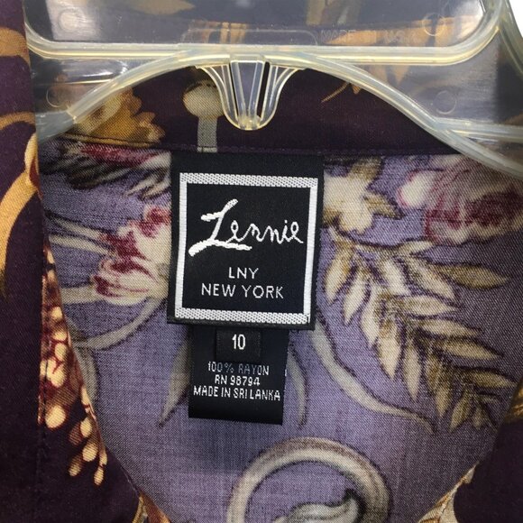 Old Money Classic Shirt Dress Womens 10 Purple Floral Button Belted Rayon - Picture 14 of 15